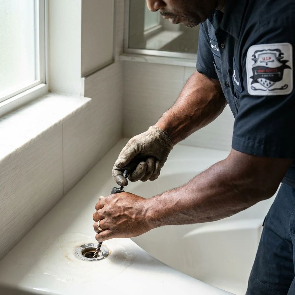 Bathtub drain being cleaned at a Chapel Pines home