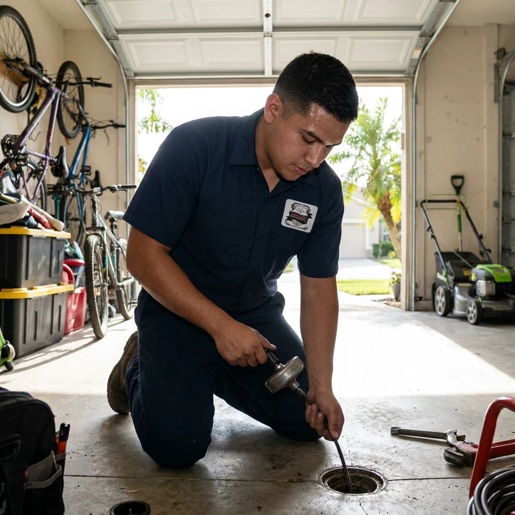 Garage floor drain cleaning at a San Antonio, FL home